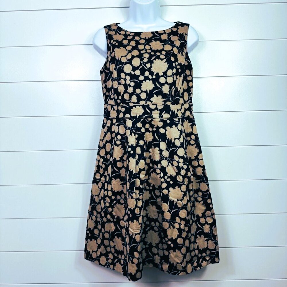 Talbots Sleeveless Blck and Taupe Floral Dress 8P